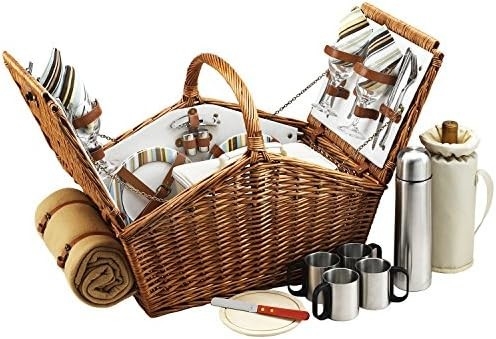 Picknick bij Ascot Huntsman Engelse stijl Willow picknickmand met service voor 4, koffie set en deken- ontworpen,
