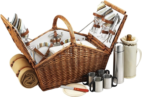 Picknick bij Ascot Huntsman Engelse stijl Willow picknickmand met service voor 4, koffie set en deken- ontworpen,
