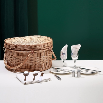 Picknickmandje voor 2 picknickers Hartvormige lege Wicker Wicker Willow Hout Hamper Rugzak Doos met deksel deksel Handle