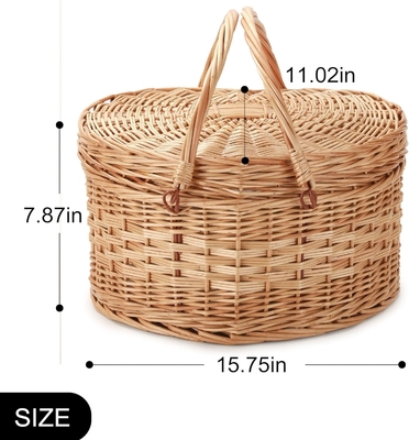 Picknickmandje voor 2 picknickers Hartvormige lege Wicker Wicker Willow Hout Hamper Rugzak Doos met deksel deksel Handle