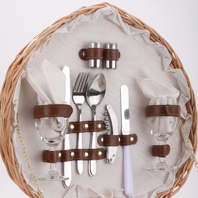 Picknickmandje voor 2 picknickers Hartvormige lege Wicker Wicker Willow Hout Hamper Rugzak Doos met deksel deksel Handle