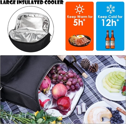 Picknickrugzak voor 4 personen met grote geïsoleerde koeltas, picknickmandset met wijnzak,