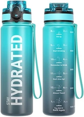 32 oz sportieve motivatie waterfles met tijdmarker - Tijd om te drinken - Tritan, BPA-vrij, breed mond lekbestendig,