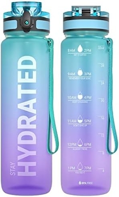 32 oz sportieve motivatie waterfles met tijdmarker - Tijd om te drinken - Tritan, BPA-vrij, breed mond lekbestendig,