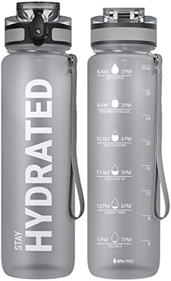 32 oz sportieve motivatie waterfles met tijdmarker - Tijd om te drinken - Tritan, BPA-vrij, breed mond lekbestendig,