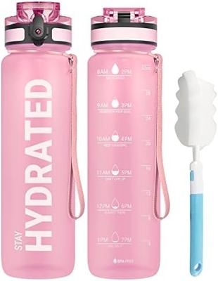 32 oz sportieve motivatie waterfles met tijdmarker - Tijd om te drinken - Tritan, BPA-vrij, breed mond lekbestendig,