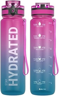 32 oz sportieve motivatie waterfles met tijdmarker - Tijd om te drinken - Tritan, BPA-vrij, breed mond lekbestendig,