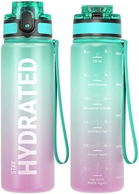 32 oz sportieve motivatie waterfles met tijdmarker - Tijd om te drinken - Tritan, BPA-vrij, breed mond lekbestendig,