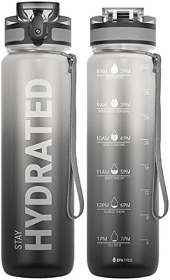 32 oz sportieve motivatie waterfles met tijdmarker - Tijd om te drinken - Tritan, BPA-vrij, breed mond lekbestendig,