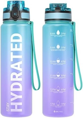 32 oz sportieve motivatie waterfles met tijdmarker - Tijd om te drinken - Tritan, BPA-vrij, breed mond lekbestendig,