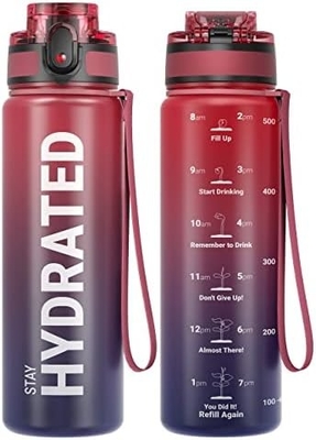 32 oz sportieve motivatie waterfles met tijdmarker - Tijd om te drinken - Tritan, BPA-vrij, breed mond lekbestendig,