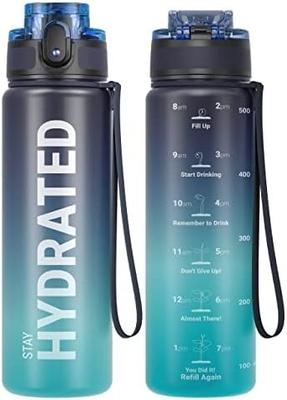 32 oz sportieve motivatie waterfles met tijdmarker - Tijd om te drinken - Tritan, BPA-vrij, breed mond lekbestendig,