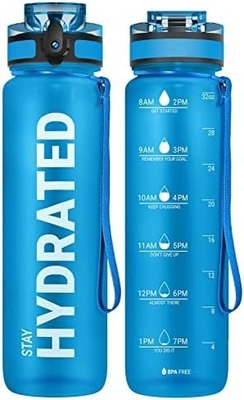 32 oz sportieve motivatie waterfles met tijdmarker - Tijd om te drinken - Tritan, BPA-vrij, breed mond lekbestendig,