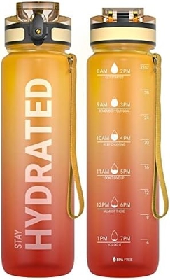 32 oz sportieve motivatie waterfles met tijdmarker - Tijd om te drinken - Tritan, BPA-vrij, breed mond lekbestendig,