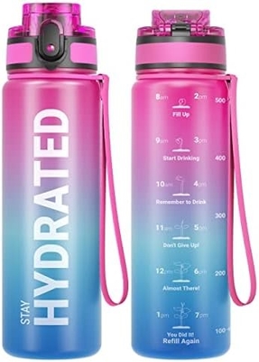 32 oz sportieve motivatie waterfles met tijdmarker - Tijd om te drinken - Tritan, BPA-vrij, breed mond lekbestendig,