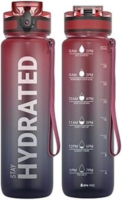 32 oz sportieve motivatie waterfles met tijdmarker - Tijd om te drinken - Tritan, BPA-vrij, breed mond lekbestendig,