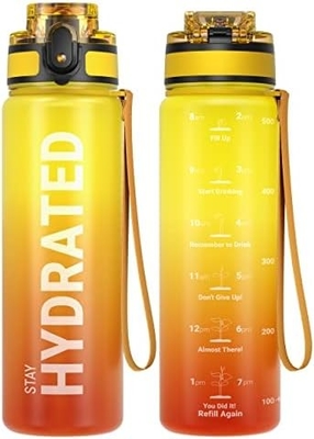 32 oz sportieve motivatie waterfles met tijdmarker - Tijd om te drinken - Tritan, BPA-vrij, breed mond lekbestendig,