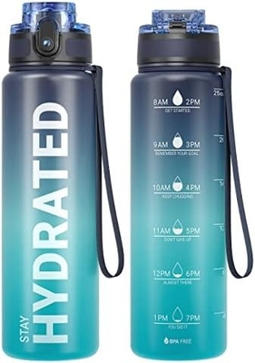 32 oz sportieve motivatie waterfles met tijdmarker - Tijd om te drinken - Tritan, BPA-vrij, breed mond lekbestendig,