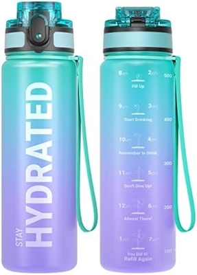 32 oz sportieve motivatie waterfles met tijdmarker - Tijd om te drinken - Tritan, BPA-vrij, breed mond lekbestendig,