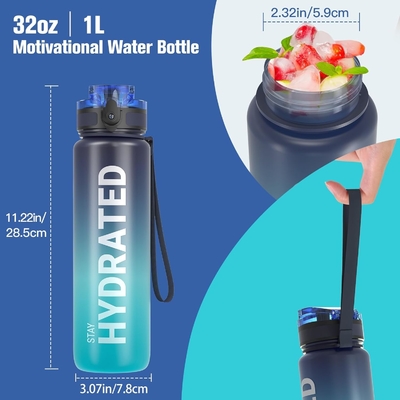 32 oz sportieve motivatie waterfles met tijdmarker - Tijd om te drinken - Tritan, BPA-vrij, breed mond lekbestendig,