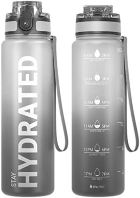 32 oz sportieve motivatie waterfles met tijdmarker - Tijd om te drinken - Tritan, BPA-vrij, breed mond lekbestendig,