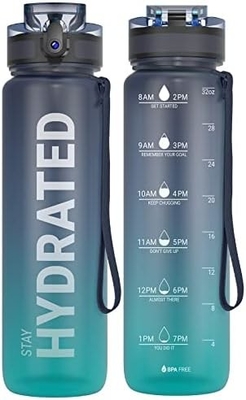 32 oz sportieve motivatie waterfles met tijdmarker - Tijd om te drinken - Tritan, BPA-vrij, breed mond lekbestendig,