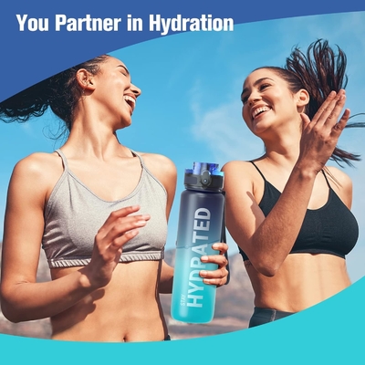 32 oz sportieve motivatie waterfles met tijdmarker - Tijd om te drinken - Tritan, BPA-vrij, breed mond lekbestendig,
