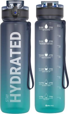 32 oz sportieve motivatie waterfles met tijdmarker - Tijd om te drinken - Tritan, BPA-vrij, breed mond lekbestendig,