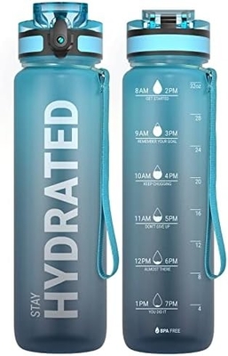 32 oz sportieve motivatie waterfles met tijdmarker - Tijd om te drinken - Tritan, BPA-vrij, breed mond lekbestendig,