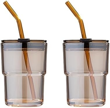 13oz/400ml Tumbler water glas, bekers met stro en deksel verzegeld Draag voor koffie, ijs thee, dikke wand geïsoleerd glas