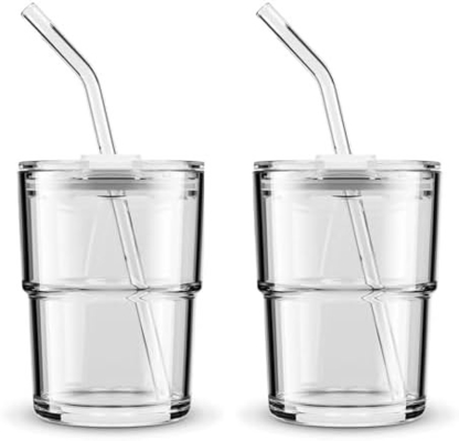 13oz/400ml Tumbler water glas, bekers met stro en deksel verzegeld Draag voor koffie, ijs thee, dikke wand geïsoleerd glas