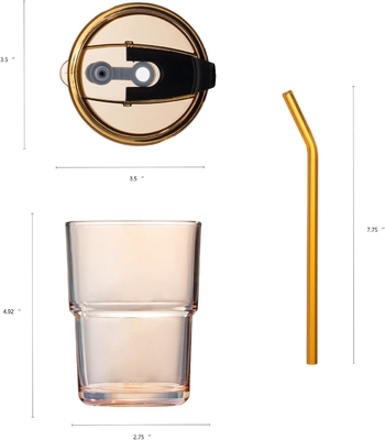 13oz/400ml Tumbler water glas, bekers met stro en deksel verzegeld Draag voor koffie, ijs thee, dikke wand geïsoleerd glas