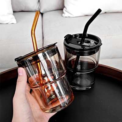 13oz/400ml Tumbler water glas, bekers met stro en deksel verzegeld Draag voor koffie, ijs thee, dikke wand geïsoleerd glas