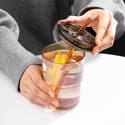 13oz/400ml Tumbler water glas, bekers met stro en deksel verzegeld Draag voor koffie, ijs thee, dikke wand geïsoleerd glas