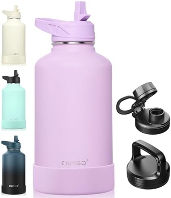 32 oz geïsoleerde waterfles met stro, roestvrij staal sportwaterbeker Flas met 3 deksels (stro, slang en handvat)