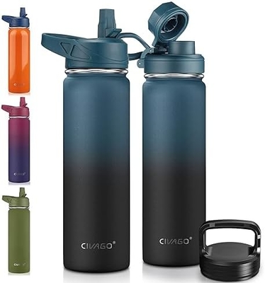 32 oz geïsoleerde waterfles met stro, roestvrij staal sportwaterbeker Flas met 3 deksels (stro, slang en handvat)