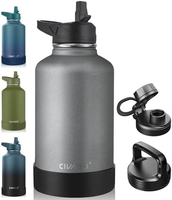 32 oz geïsoleerde waterfles met stro, roestvrij staal sportwaterbeker Flas met 3 deksels (stro, slang en handvat)