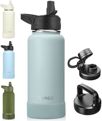 32 oz geïsoleerde waterfles met stro, roestvrij staal sportwaterbeker Flas met 3 deksels (stro, slang en handvat)