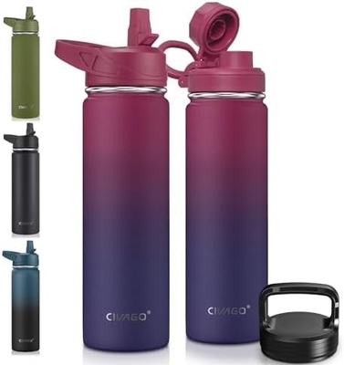 32 oz geïsoleerde waterfles met stro, roestvrij staal sportwaterbeker Flas met 3 deksels (stro, slang en handvat)