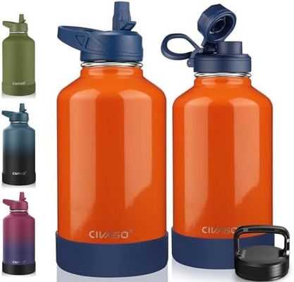 32 oz geïsoleerde waterfles met stro, roestvrij staal sportwaterbeker Flas met 3 deksels (stro, slang en handvat)