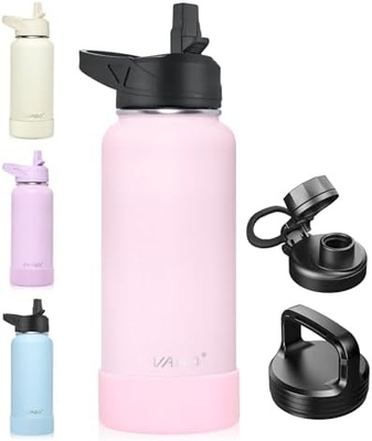 32 oz geïsoleerde waterfles met stro, roestvrij staal sportwaterbeker Flas met 3 deksels (stro, slang en handvat)