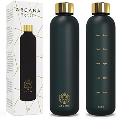 ARCANA Arc waterfles met tijdmarker - Motiverende waterflessen met tijd om te drinken - BPA-vrij bevroren plastic