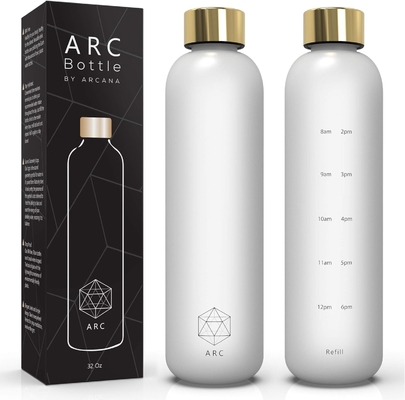 ARCANA Arc waterfles met tijdmarker - Motiverende waterflessen met tijd om te drinken - BPA-vrij bevroren plastic