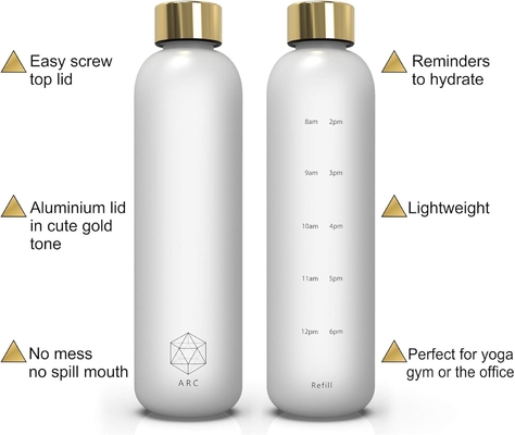 ARCANA Arc waterfles met tijdmarker - Motiverende waterflessen met tijd om te drinken - BPA-vrij bevroren plastic