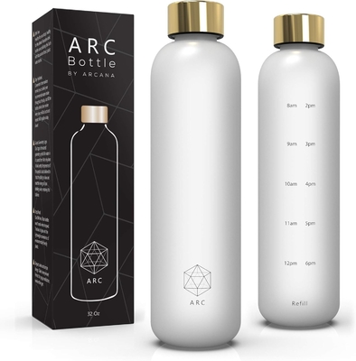 ARCANA Arc waterfles met tijdmarker - Motiverende waterflessen met tijd om te drinken - BPA-vrij bevroren plastic