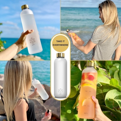ARCANA Arc waterfles met tijdmarker - Motiverende waterflessen met tijd om te drinken - BPA-vrij bevroren plastic