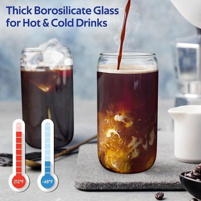 4 Set glazen bekers met deksels en rieten 16 oz, Glassen Drink Set, Iced Coffee Cup met bamboe deksels,