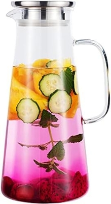 Karafu glazen kruik met deksel, 68 oz warmtebestendige waterkruik voor warm/koud water, ijsthee en sapdranken