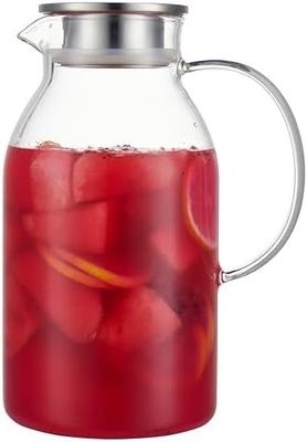 Karafu glazen kruik met deksel, 68 oz warmtebestendige waterkruik voor warm/koud water, ijsthee en sapdranken
