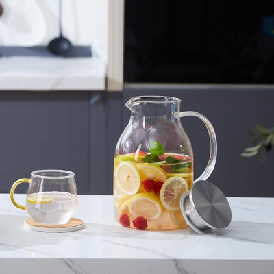 Karafu glazen kruik met deksel, 68 oz warmtebestendige waterkruik voor warm/koud water, ijsthee en sapdranken
